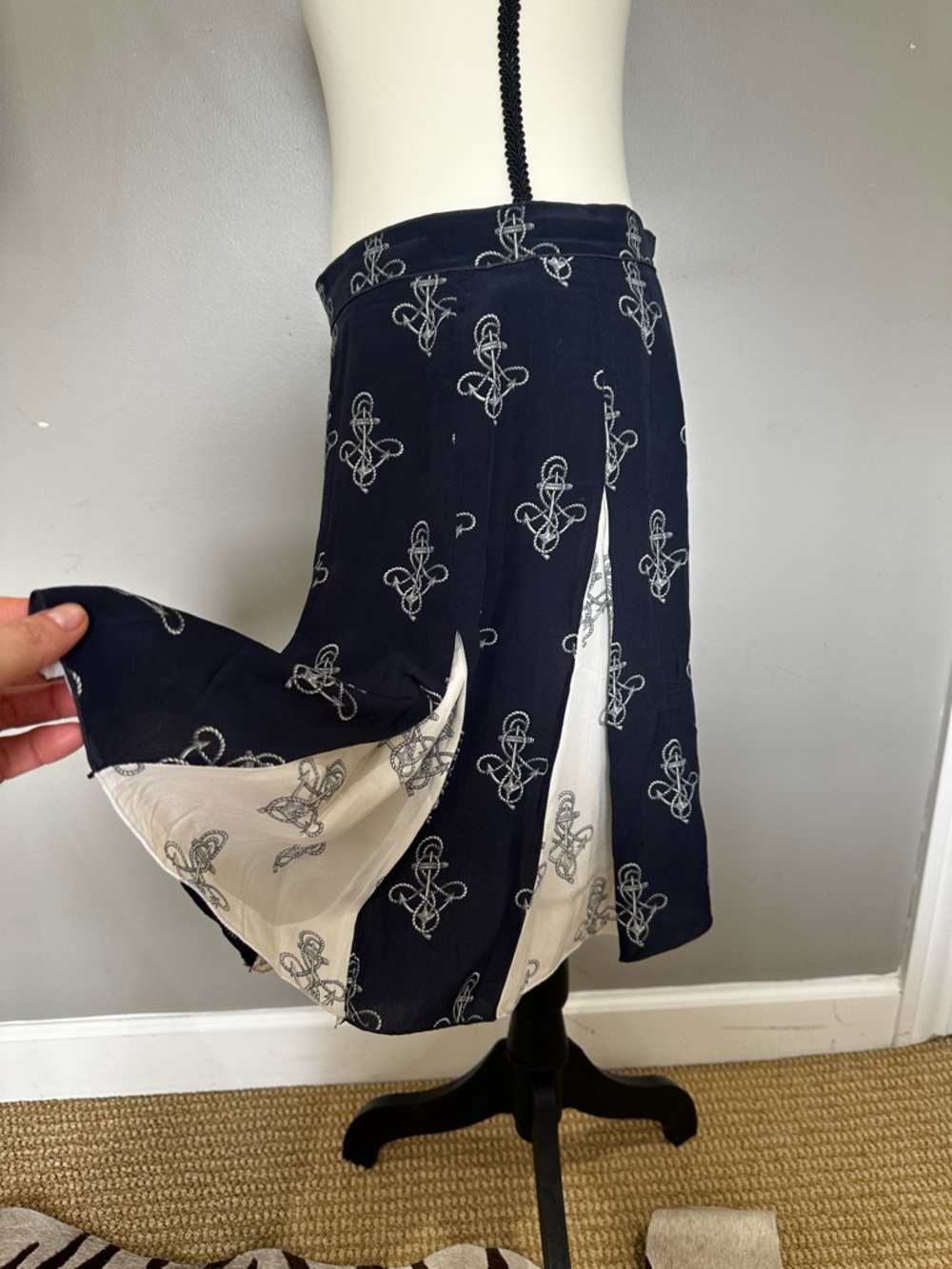 Dolce & Gabbana Navy and White Anchor-Print Nautical Silk Mini Skirt